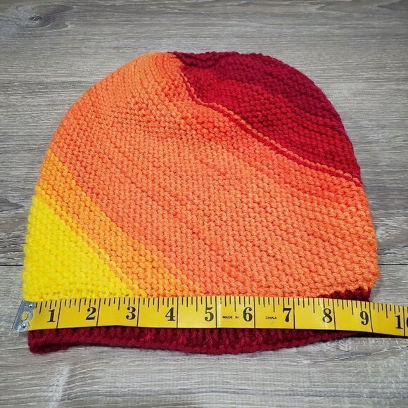 Handmade Colorful Ombre Slouchy Knit Beanie Hat  Rainbow Outdoors Yellow Red - Picture 9 of 13